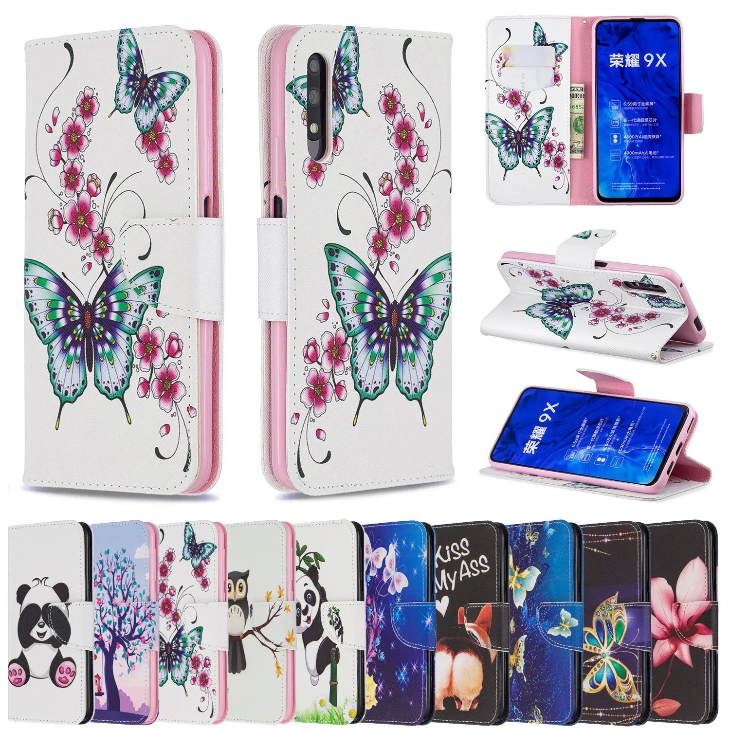 Dompet Case Flip Cover Kulit untuk Huawei Honor 9X9 Pu Percetakan Buku Stand Pemegang Cover