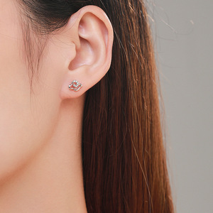 Boucles d'oreilles personnalisables en cuivre, thème porte-bonheur, en argent sterling S925 avec zircone taille ronde, motif nuage - Cadeau de Saint-Valentin pour femme - Product Image 2