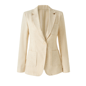 BA2386 レディース 春夏 オフィスウェア ポケット付き シングルボタン ノッチドラペル 長袖 無地 スリムフィット ブレザー - Product Image 1