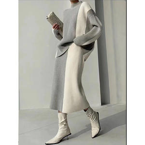 Primavera autunno abito Casual alla moda da <span class=keywords><strong>donna</strong></span> a <span class=keywords><strong>maglia</strong></span> pantaloni larghi lunghi Top due pezzi maglione largo Fit - Product Image 2