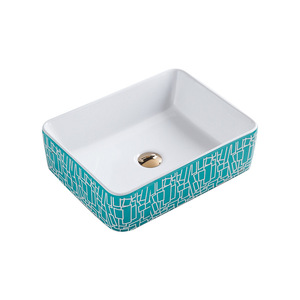 Ceramic Washbasin Countertop <b>Basin</b> 400X400X140Mm Green Geometry Design For Bathroom Home Hotel Use - Product Image 2