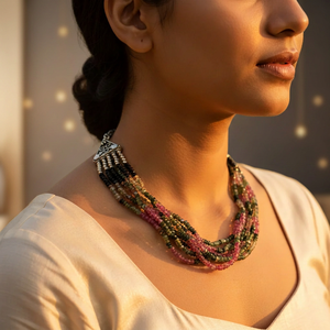 Collier de perles de tourmaline multicolores, style bohème vintage, bijoux religieux tendance en pierres précieuses avec jade et turquoise, idéal comme cadeau - Product Image 3