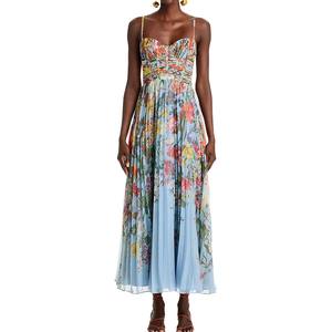 Produttore di <span class=keywords><strong>Abbigliamento</strong></span> Personalizzato Nuovo Abito Lungo Maxi da Donna di Lusso con Ricami in Pizzo Floreale Plissettato - Product Image 1