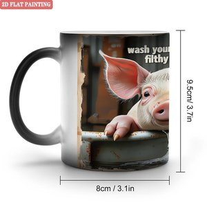 Mug magique en céramique noir givré de 11 oz, changeant de couleur, avec motif cochon, pour la cuisine - Product Image 1