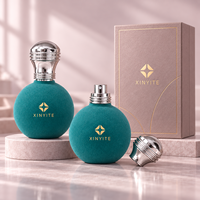 Flacon de parfum vert sarcelle floqué 100 ml, sphérique, vide, en verre, avec vaporisateur, contenant de luxe en velours, logo personnalisé