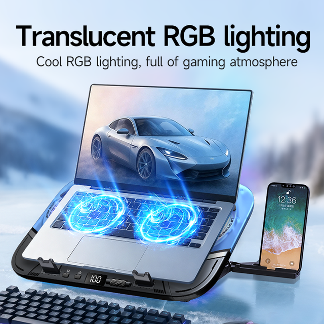 Height Adjustable Foldable 2 Fans 2 USB Laptop Cooling Pad Gaming Alloy Laptop Holder Desk Cooling Pad Stands