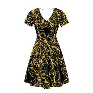 <span class=keywords><strong>Ropa</strong></span> de verano con estampado personalizado, Estilo Hawaiano suelto, estampado de hojas de Callo, Vestido de manga corta con cuello en V <span class=keywords><strong>para</strong></span> <span class=keywords><strong>mujer</strong></span>, falda de <span class=keywords><strong>fiesta</strong></span> y Club - Product Image 1
