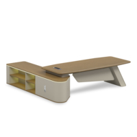 Bureau de direction en forme de L de qualité E1 avec plateau en MDF thermoformé résistant à l'usure, bordure en PVC de 2 mm, gestion intégrée des câbles