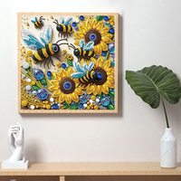 Kit de Peinture Diamant 5D DIY Moderne Forme Spéciale 30x30cm Abeille Tournesol Décoration Murale Artisanat Fait Main Cadeau Adultes