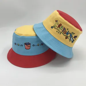 Yeni moda özel kontrast renkler balıkçı şapka nakış logosu kova şapka fabrika tedarikçisi
