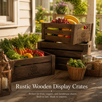 Caisses à légumes rustiques en bois, boîtes de rangement et de présentation à lattes pour produits frais, vente en gros pour marchés agricoles, détaillants, fournisseurs, OEM