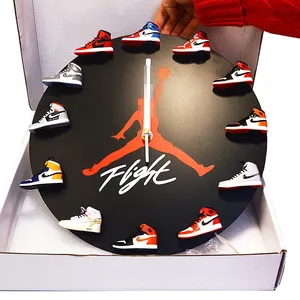 Geschenkdoos Groothandel Houten Panel Basketbal Vlucht 12 Aj Schoen Magneet Air Jordan Mini 3D Sneaker Klok