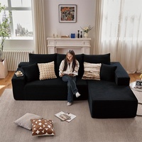 Canapé modulaire en mousse noir moderne en forme de L, populaire 2026, en tissu velours côtelé et éponge, pour salon, vente en gros OEM