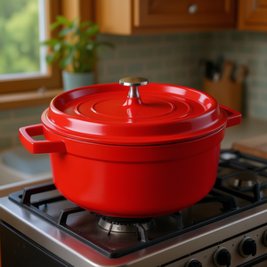 Casseruola in ghisa smaltata rossa con coperchio da 2,5 litri per uso su fornello e forno - Product Image 3