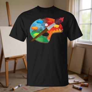 Camiseta artística con paleta de pintura colorida y pinceles - Product Image 3