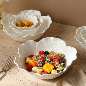 Cuenco para servir ensalada de frutas de porcelana al por mayor, cuenco de sopa de cerámica en relieve, cuencos de avena y yogur, vajilla para restaurante y hotel - Product Image 4
