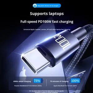 100w-mark Dual Type-C nhanh chóng sạc dữ liệu dòng 2M nylon điện thoại di động Flash sạc cáp cho xe 3A cho máy in máy tính sử dụng - Product Image 2