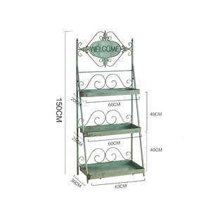 Estante de exhibición de flores plegable de 3 niveles para el hogar y el jardín, de Metal Vintage antiguo de hierro - Product Image 3
