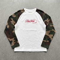 T-shirt à manches longues personnalisé en tricot gaufré camouflage de haute qualité, broderie 3D, manches raglan, style baseball