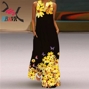 Vestido de Fiesta Elegante y Lujoso para Mujer, Estampado Floral, Sin Mangas, Cuello en V, Vestido Formal para Mujer - Product Image 1