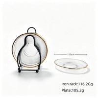 Assiette à apéritif en verre cannelé transparent avec bord doré, ensemble de six pièces pour la restauration hôtelière, les fêtes, le service de desserts, OEM ODM