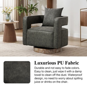เก้าอี้บาร์เรลสีเทาโมเดิร์นแบบมีพนักพิงเปิดได้ หุ้มหนัง PU พร้อมฐานแบบวีเธอร์ด สำหรับห้องนั่งเล่น - Product Image 4