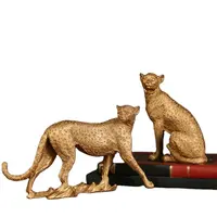 Estátua de cheetah europeu decorativa, arte metálica, escultura de cobre, pantera ferocular, de bronze