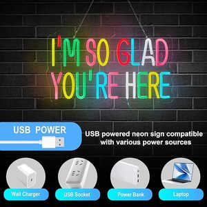 Insegna al Neon 'I'm so Glad You're Here' per Decorazione Murale in Aula, Luce al Neon LED Dimmerabile Alimentata via USB, Insegne Artistiche al Neon - Product Image 6
