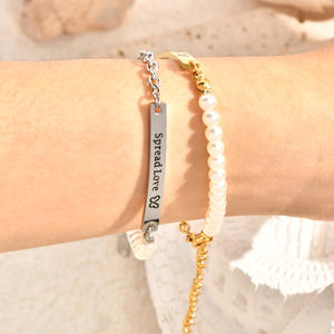 Pulsera Ajustable YF8440 <span class=keywords><strong>de</strong></span> Moda Minimalista con Cadena <span class=keywords><strong>de</strong></span> Perlas <span class=keywords><strong>y</strong></span> Placa Curva Geométrica, Chapada en <span class=keywords><strong>Oro</strong></span> <span class=keywords><strong>de</strong></span> 18K, Acero Inoxidable Impermeable - Product Image 2