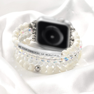 <span class=keywords><strong>Bracelet</strong></span> perlé à la mode pour femmes avec bande respirante <span class=keywords><strong>Compatible</strong></span> iWatch Series <span class=keywords><strong>SE</strong></span> 6 5 4 3 2 1 38mm 40mm 42mm 44mm Bracelets de montre - Product Image 5