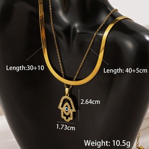 La mano della collana di palma dell'occhio del diavolo Unisex acciaio al titanio con zircone alla moda stile religioso - Product Image 5