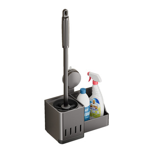 Soporte para escobilla de baño con ventosa, montaje en pared, color gris ceniza, diseño moderno, fácil de limpiar, juego de limpieza para baño - Product Image 5