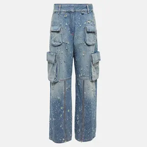 DiZNEW Hot Selling Custom Women Denim Jeans Distressed Hole Jeans Women High Waist Jeans