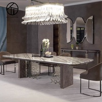Table à manger rectangulaire en marbre italien de luxe avec structure en acier inoxydable, ensemble de 8 chaises pour usage hôtelier