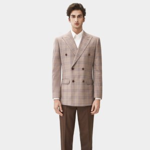 <span class=keywords><strong>Blazer</strong></span> pour homme en tissu TR à carreaux kaki, coupe ajustée, simple boutonnage, anti-froissement et durable, pour un look décontracté - Product Image 1