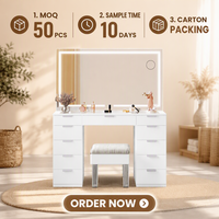 Table de toilette moderne à LED sur mesure, avec rangement, vente en gros OEM pour la maison, directement de l'usine