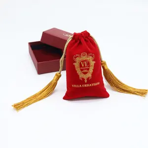 Bán sỉ nhung pouch red-Tùy Chỉnh Vàng Logo In Tua Túi Nhung Nhỏ Cho Vòng Cổ Đỏ Mềm Sang Trọng Nhung Túi Đồ Trang Sức