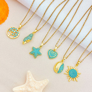 <b>Copper</b> Micro Paved Zircon Starfish Necklace Ocean Series Versatile Temperament Clavicle <b>Chain</b> For Women Trendy Jewelry - Product Image 4