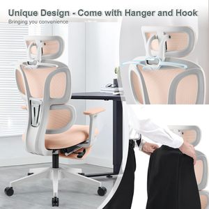 High Back Mesh Ergonomic Office Chair, Reclining <b>Desk</b> Chair with Footrest, Coat Hanger, Lumbar Support & Sponge Seat - Product Image 2