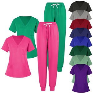Women V-Neck <b>Scrub</b> Set Moisture Wicking Knitted Split Uniform Hospital Workwear <b>Clothes</b> Size S XXL - Product Image 1