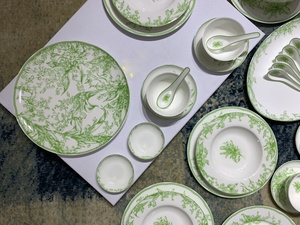 Juego de Vajilla de Porcelana Fina Europea de Lujo, 41 Piezas, Diseño de Plantas Verdes, Caja de Regalo - Product Image 3