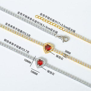 Heart-Shaped CZ Tennis <b>Bracelet</b>|10MM Big Gem Charm | 18K PVD Gold Stainless Steel <b>Adjustable</b> Jewelry | No Fading&Hypoallergenic - Product Image 4