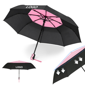 Parapluie compact de voyage, imperméable au soleil et à la pluie, moderne, 21 pouces, ouverture automatique, double couche, aération, logo personnalisé, pliable en 3 sections - Product Image 1