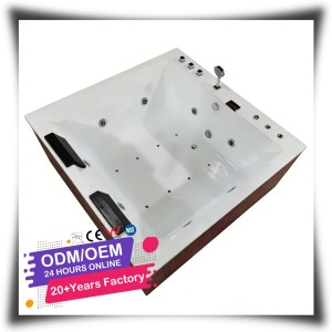 Bain à remous de luxe pour deux personnes de 1,95 m avec téléviseur escamotable de 17 pouces, musique Bluetooth, éclairage LED et robinet cascade massant - Product Image 1