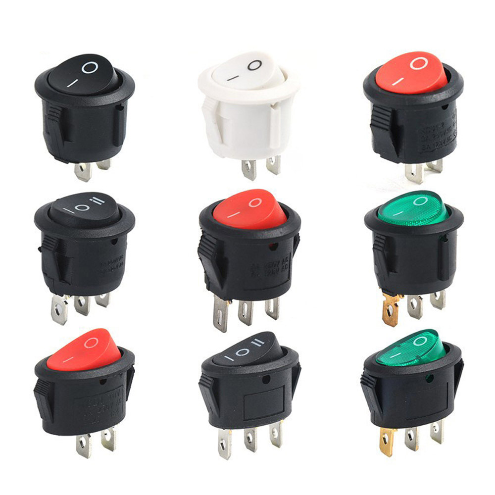 Mini Round Power Switch 2Pins 3Pins ON-OFF ON-OFF-ON Rocker Switches in Red Black White AC 10A 125V 6A 250V Dip Switches