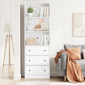 Custom High Quality 70 Inch White Tiered Shelf Standard <strong>Bookcase</strong> Cabinet with Drawers Open Shelves Storage Bookshelf - Product Image 2