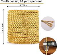 Cordon en soie torsadé doré de 5 mm, 22 yards, 3 brins, corde décorative pour remise de diplôme, emballage, couture, bricolage, artisanat, rembourrage, ficelle tressée
