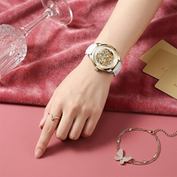 Montre mécanique entièrement automatique pour femme DK&YT, cadran lumineux décontracté, bracelet en cuir, verre rond en or rose, sport
