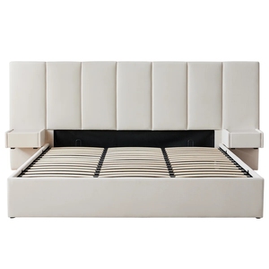 Modern Solid Wood Velvet Upholstered <b>Bed</b> Frame Headboard Queen Size & King Size Wooden <b>Bed</b> Frame - Product Image 2