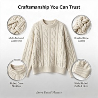 Pull en maille torsadée pour femme, motif Aran, col rond, coupe oversize, tricot épais, OEM ODM, tricotage sur mesure, faible MOQ